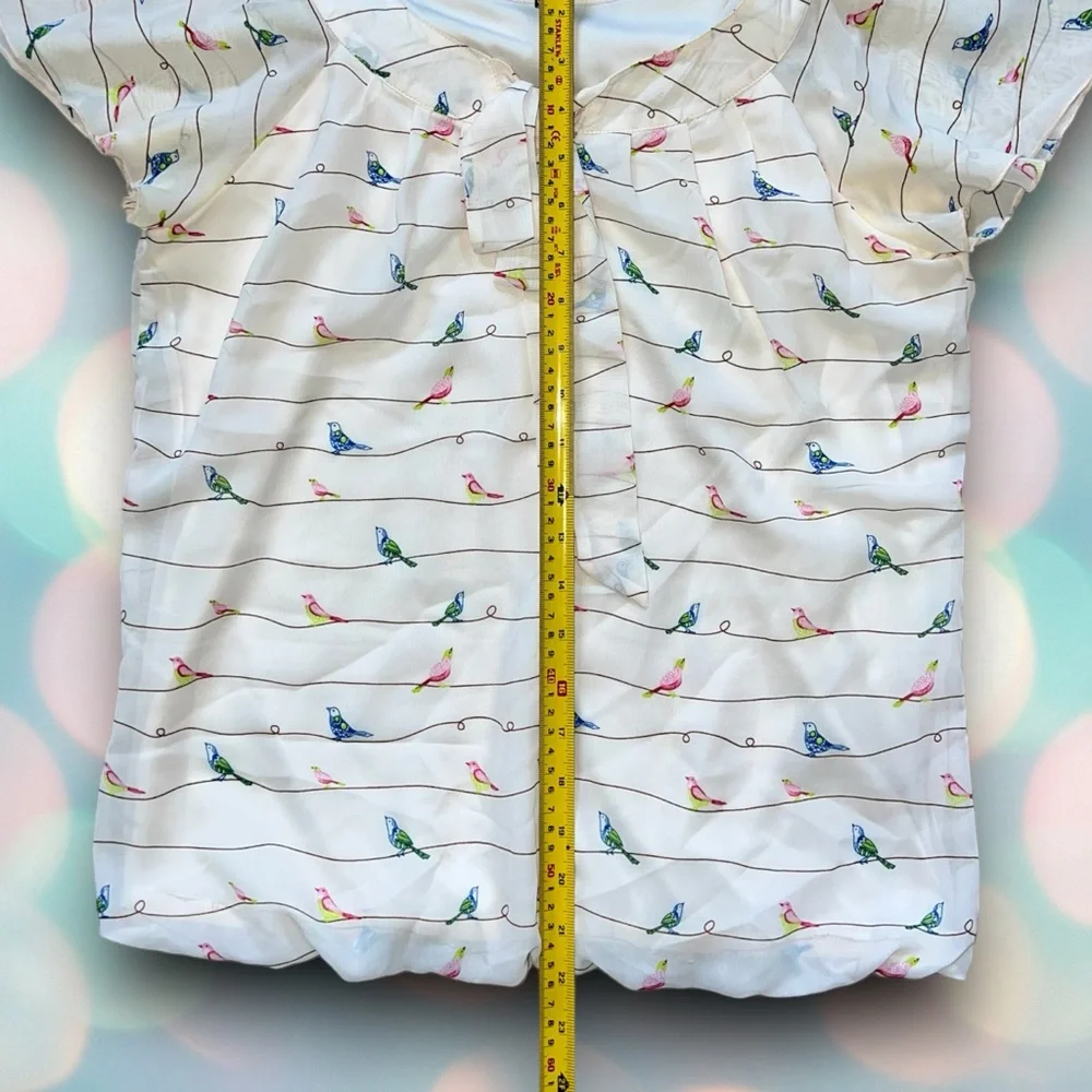 Sara Michelle Women’s Bird Print Bow Tie Blouse Shirt Top Size M Petite - Picture 3 of 6